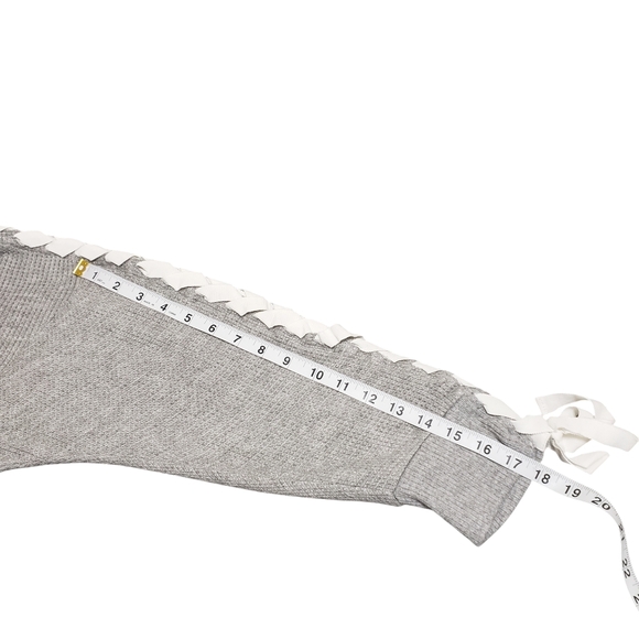 Free People Movement Snow Drift Lace Up Waffle Knit Sweater Heather Gray Sz Sm - Picture 9 of 14